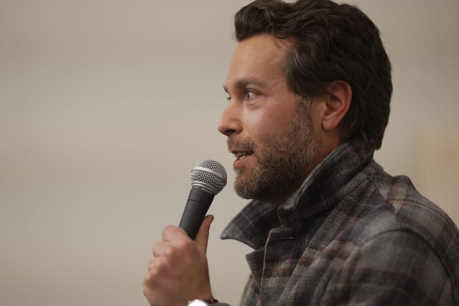 Daniel Volland speaks at Ermine storefront grand opening
